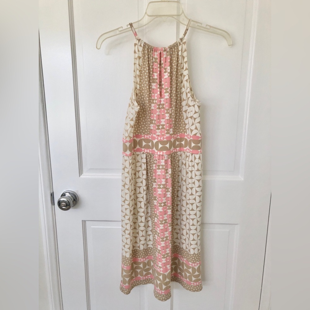 London Times Pink and Beige Geometric Pattern Stretchy Lightweight Dress size 4